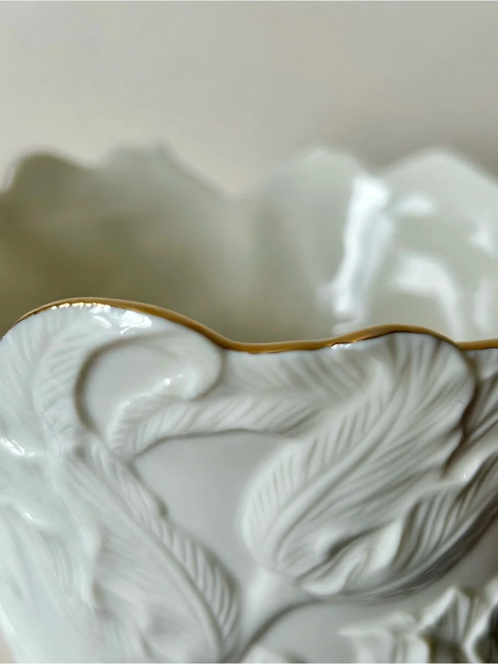 Lenox Ivory Porcelain and Gold Rim Embossed Floral Ceramic Vase